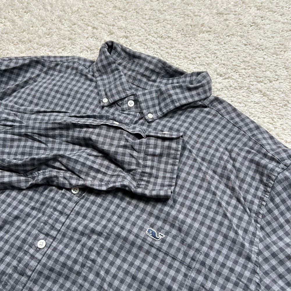 Vineyard Vines Tucker Shirt 3XLT Tall Grey Gingham Plaid Cotton Button Down